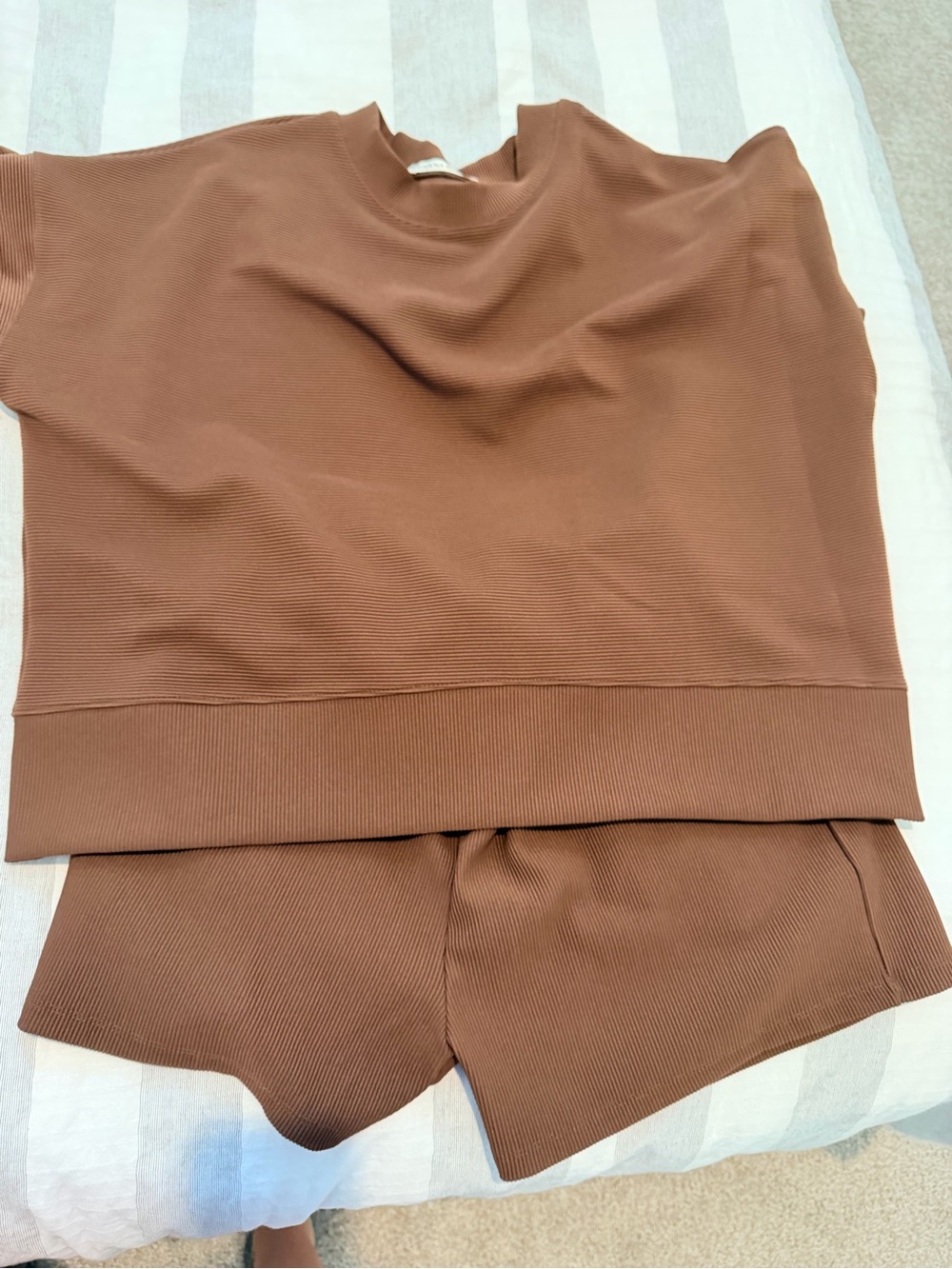 Zenana Outfitters Brown Ribbed Lounge Shorts Set